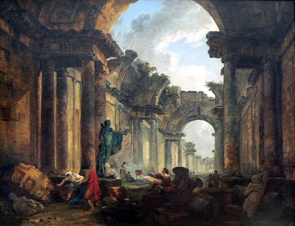 Vue imaginaire de la Grande Galerie du Louvre en ruines